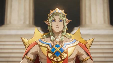 Fire Emblem: Fortune's Weave character in royal crown and gold robe