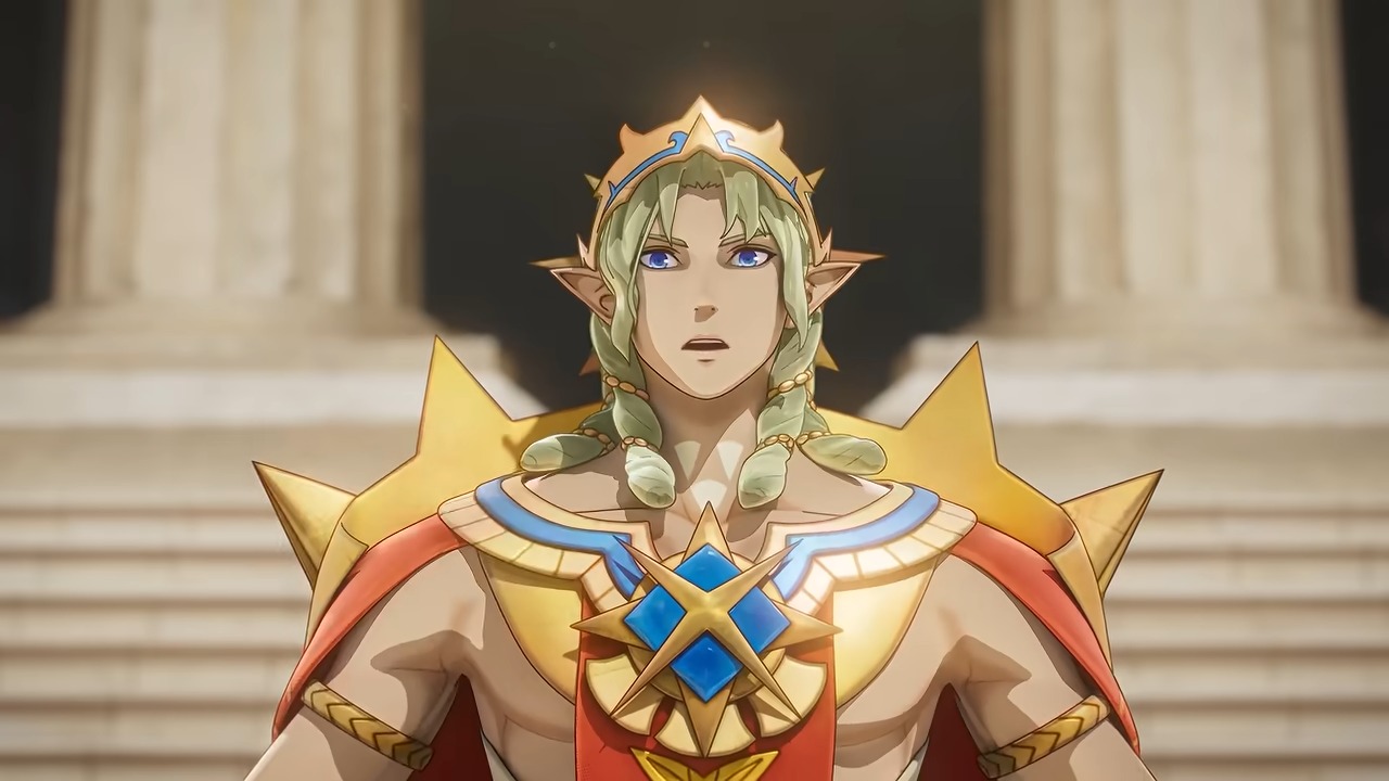 Fire Emblem: Fortune's Weave character in royal crown and gold robe