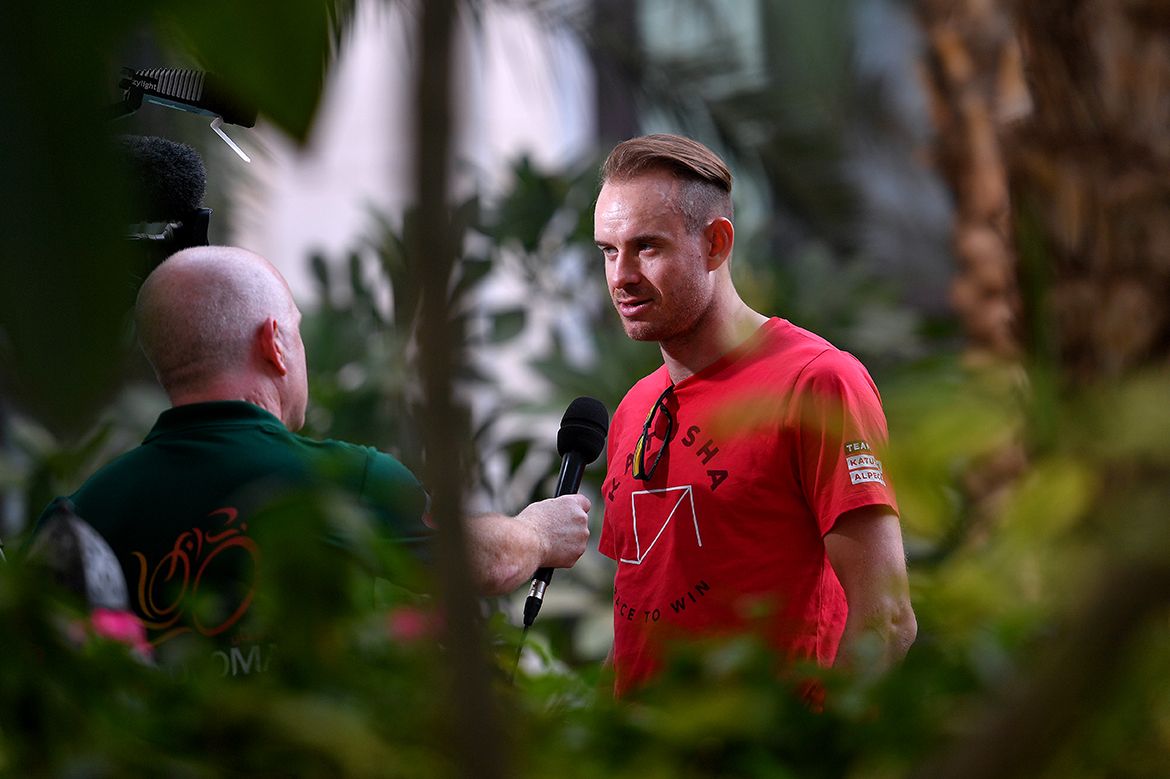 Alexander Kristoff speaks to the media