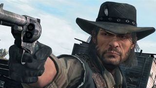 John Marston pointing a gun from Red Dead Redemption