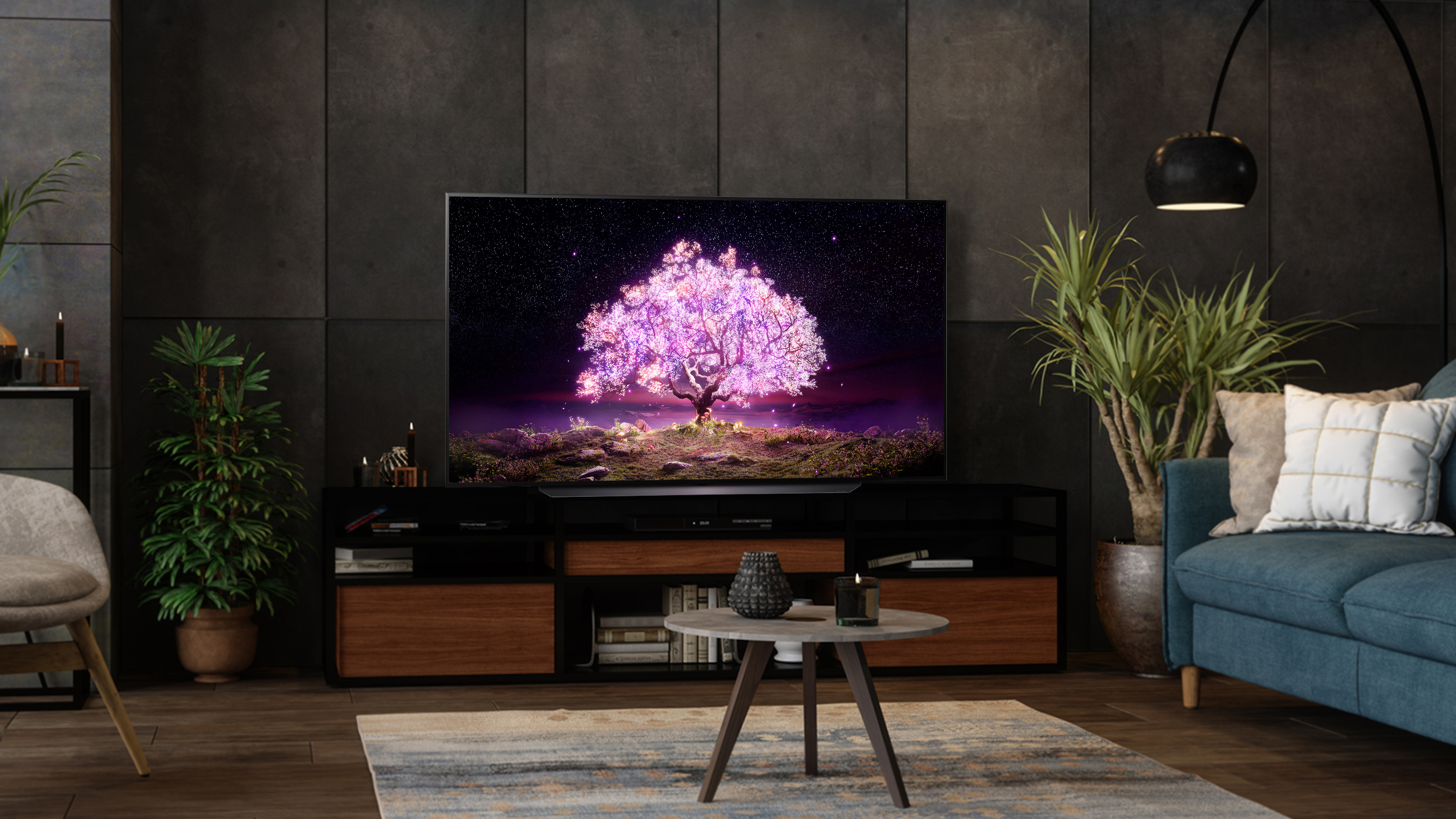 LG C1 OLED TV in stylish living room