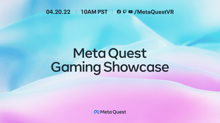 @Meta Quest Gaming Showcase" auf einem Hintergrund aus blauen und rosa Wolken