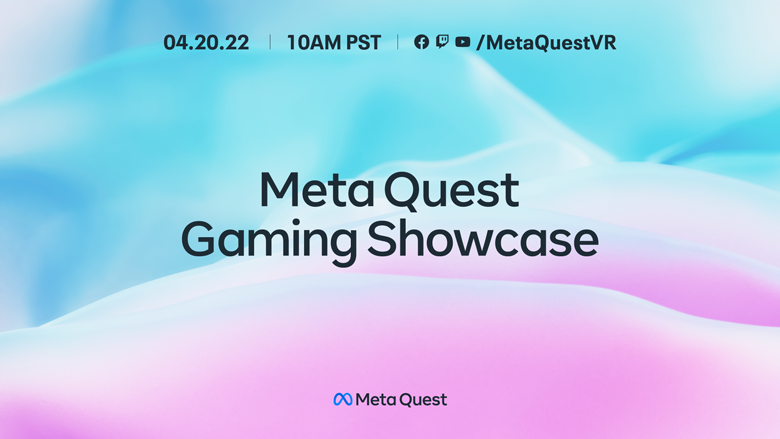 @Meta Quest Gaming Showcase&quot; on a background of blue and pink clouds