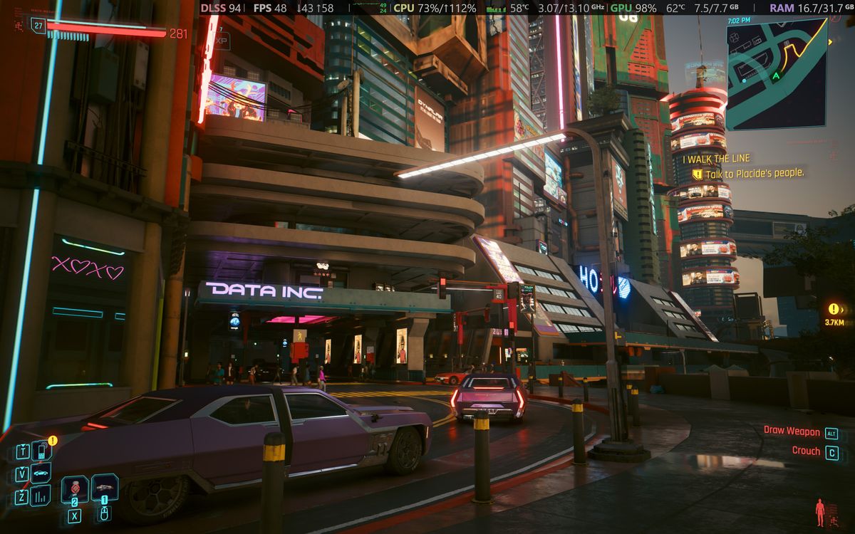 Cyberpunk 2077 running on a HyperX OMEN 15 gaming laptop