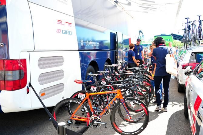 Aside from Sylvain Chavenel's red bike, IAM Cycling goes with team-stripes for its Scott Addict and Foil
