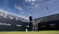 Ludvig Aberg hits a tee shot on the first tee