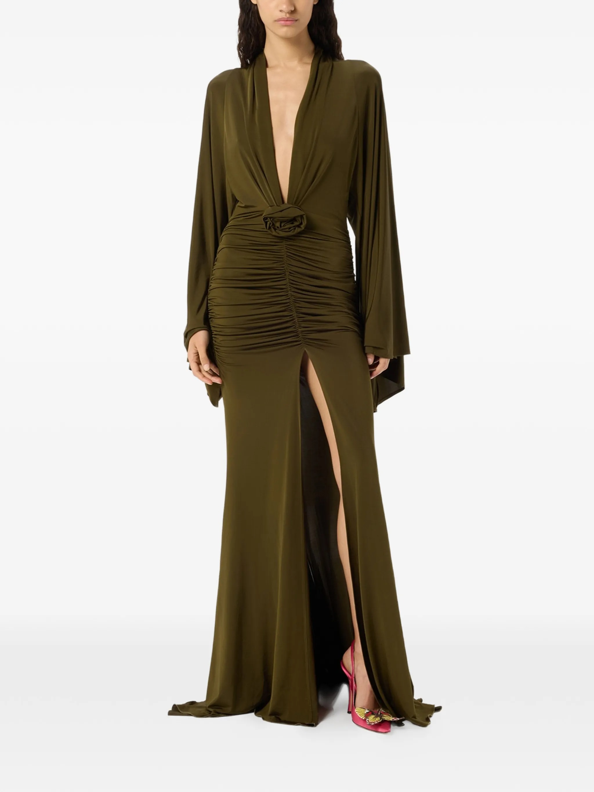 Blumarine Draped Flower-Appliqu&amp;eacute; Maxi Dress | 40