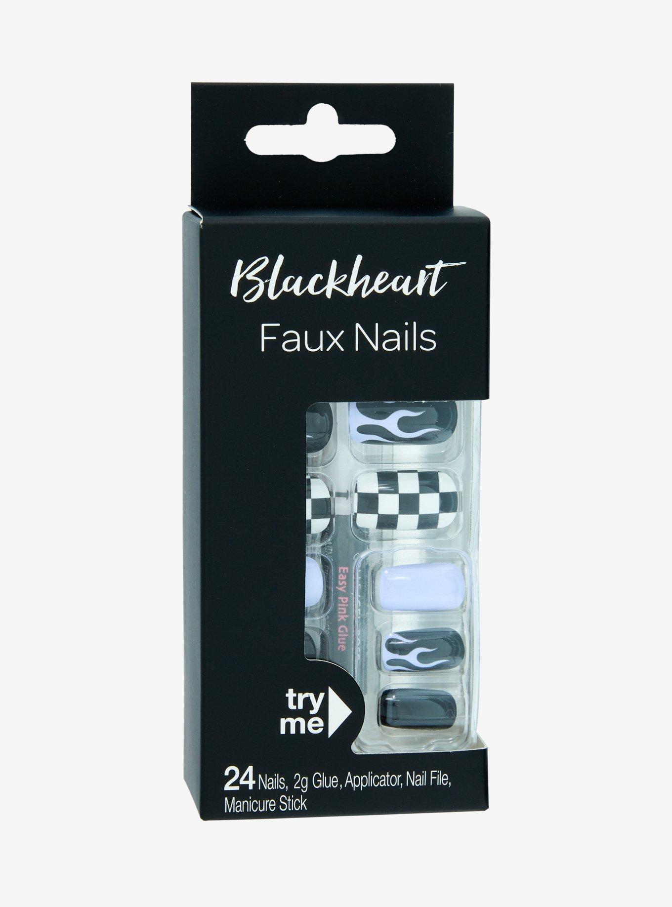 Blackheart Black &amp;amp; Purple Flame Checker Press-On Nails