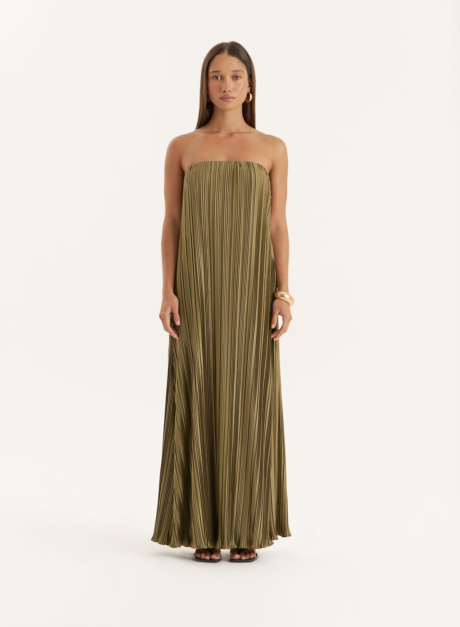 Khaki Plisse Bandeau Maxi Dress- Ruby - 6