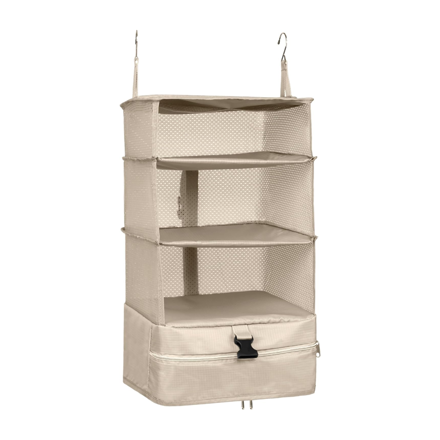 A set of portable travel closet shelves from Amazon