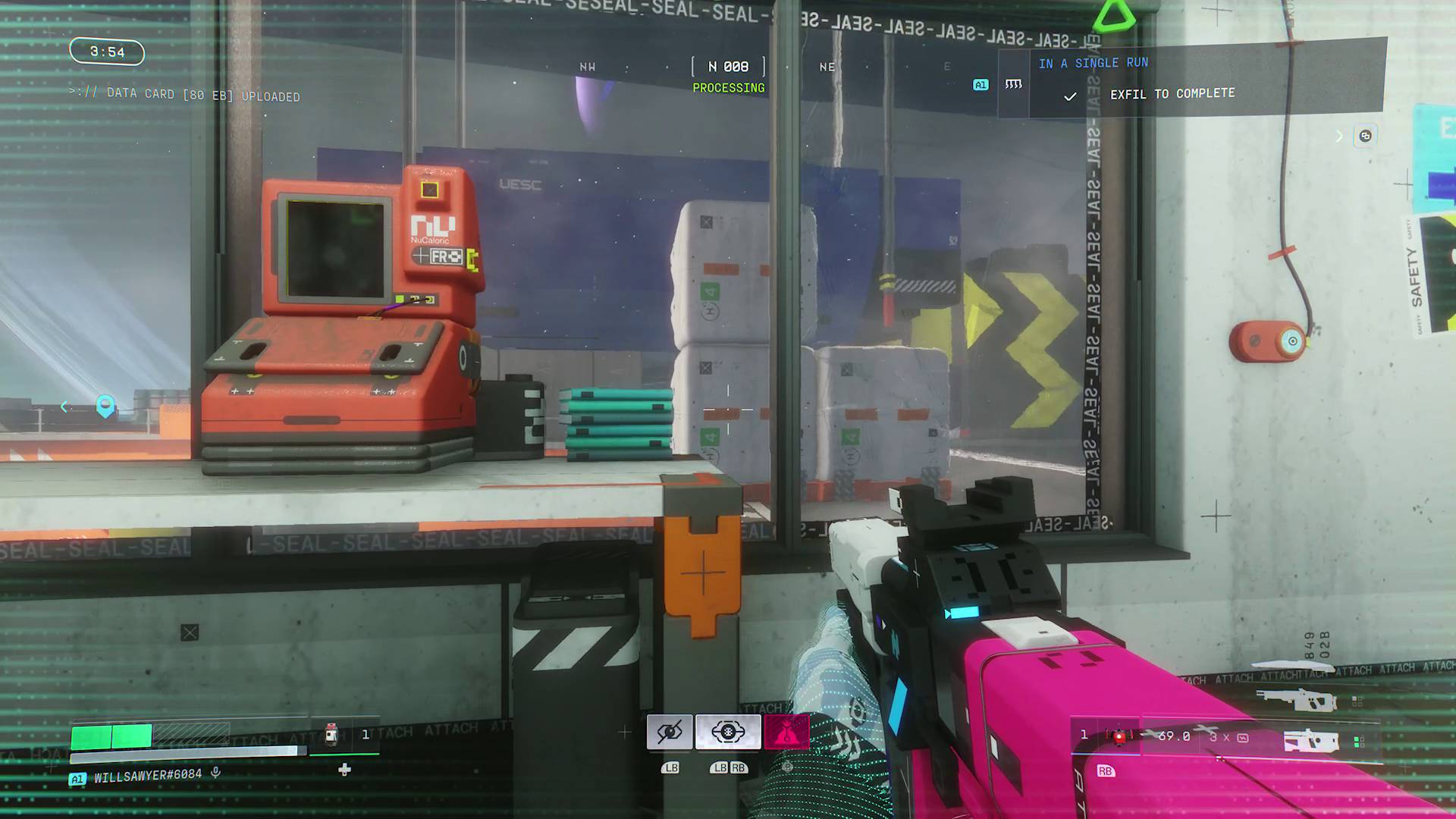 Marathon outpost pinwheel base player next to terminal that controls drone lift