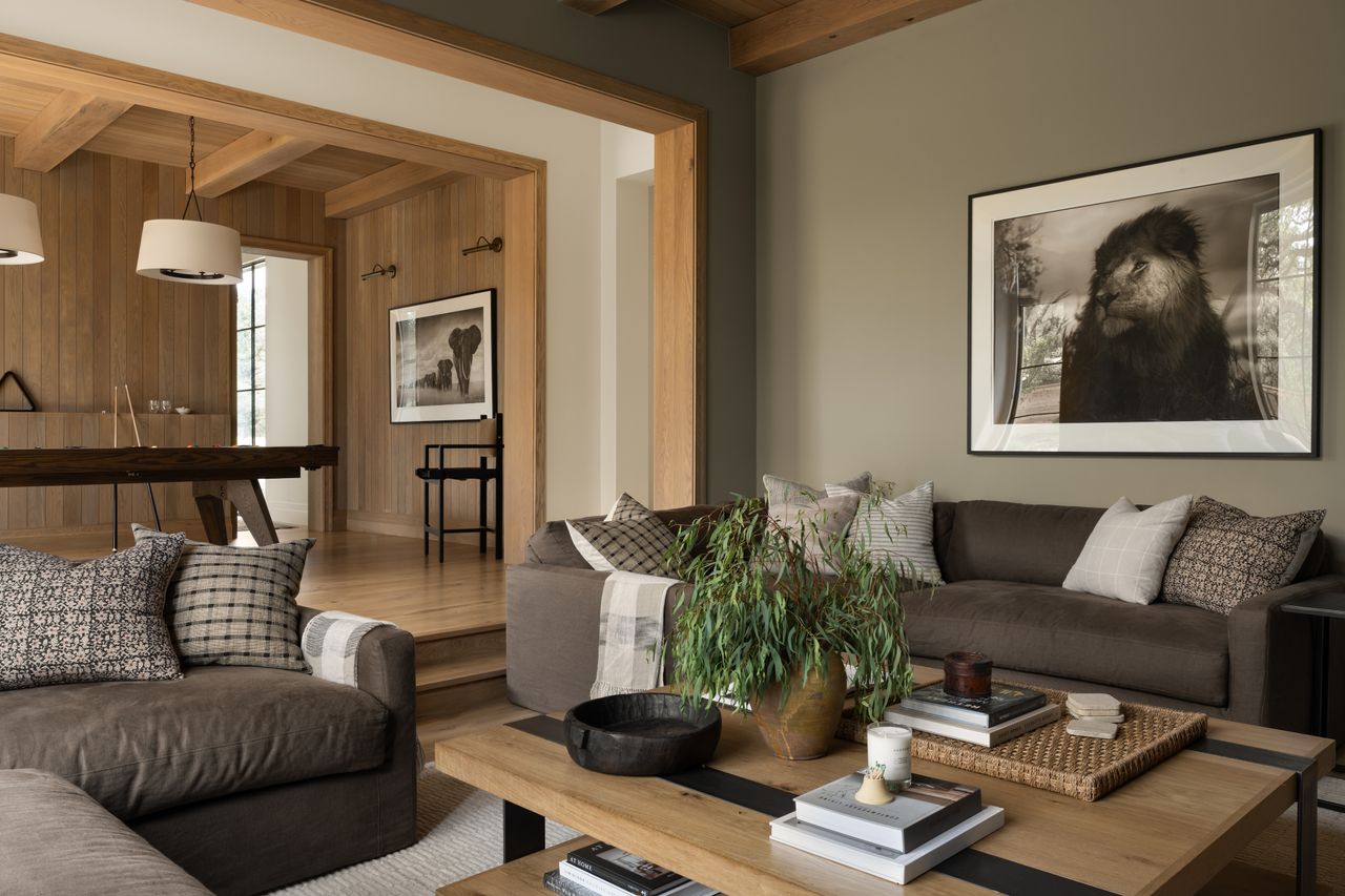A view of the family room with L-shaped sofas