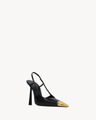 Women's Jeanne Slingback Pumps in Smooth Leather in Black and Gold