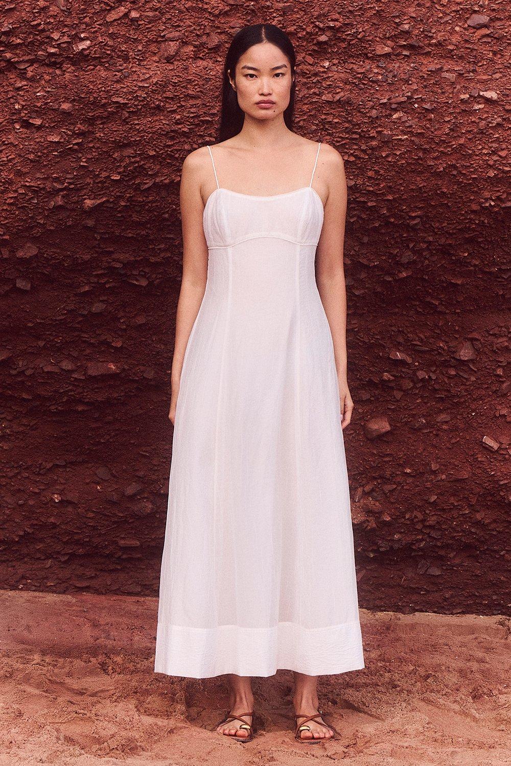Crinkle Georgette Strappy Woven Midi Dress