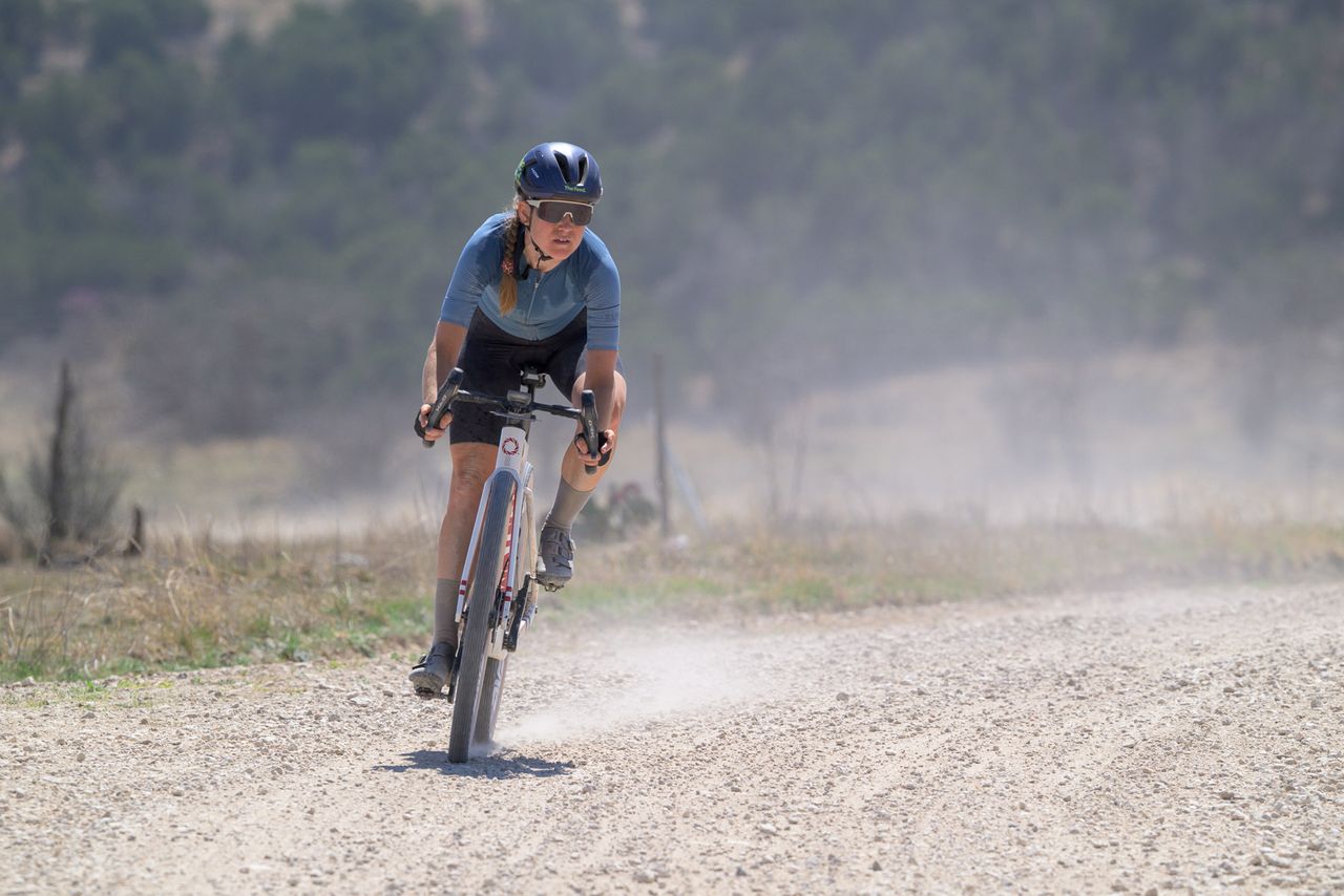 Lauren Stephens rides to solo victory
