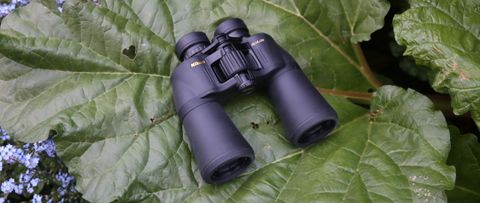 Nikon aculon 10x50 a211 binoculars view of the binoculars on a leaf