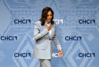 Kamala Harris in a powder blue suit