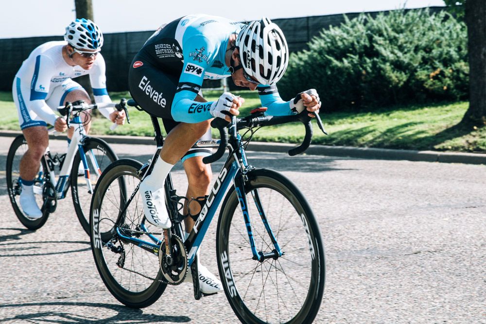 Alberto Covarrubias of Colorado's Elevate team and Quentin Valognes of Team Novo Nordisk battle it out over the courses final kilometers