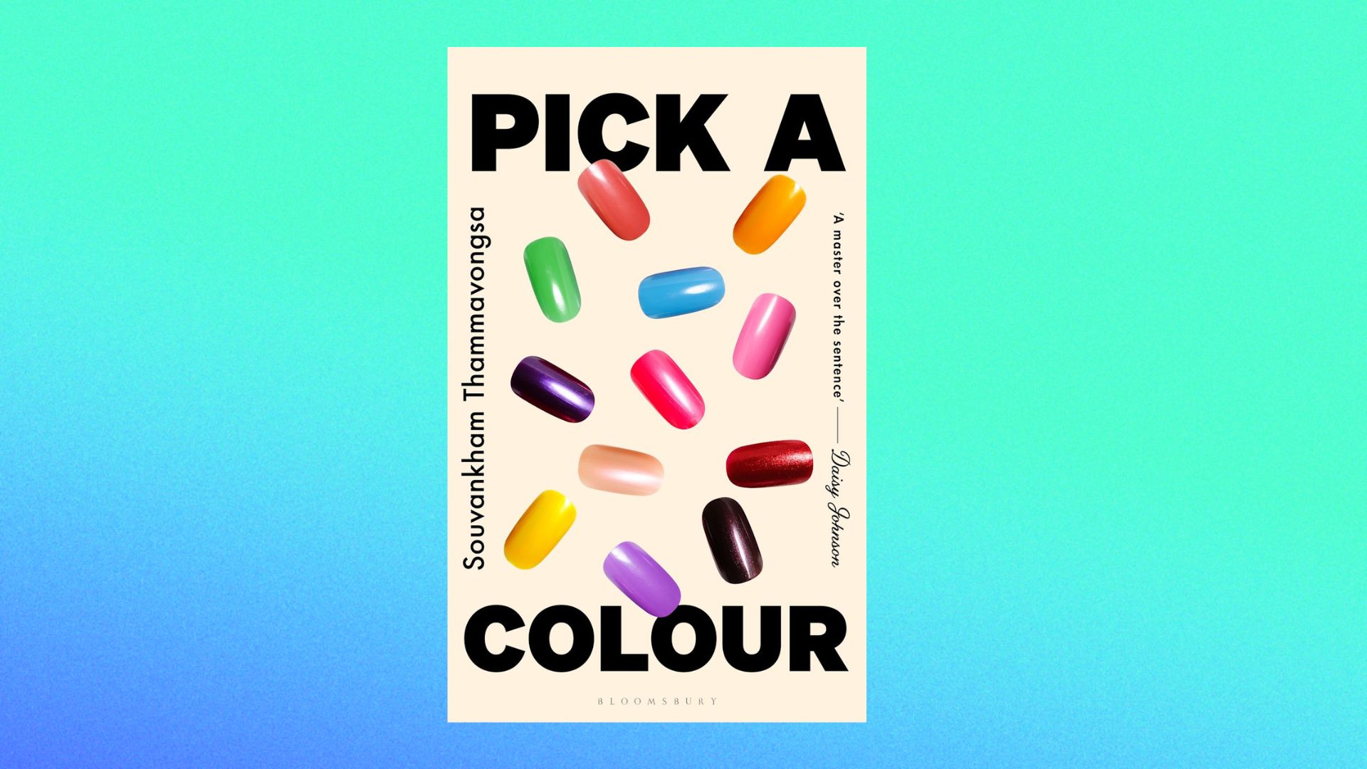 an image of the book cover against a blue green background