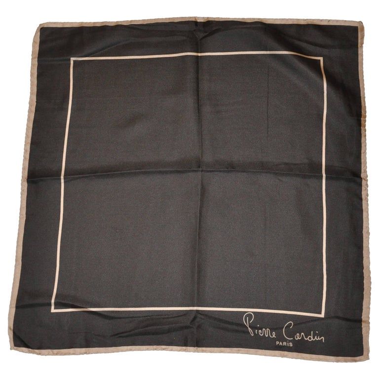 Pierre Cardin Signature Taupe & Coco Brown Silk Scarf