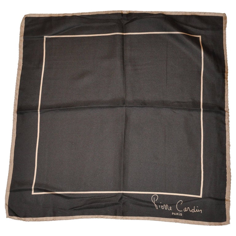 Pierre Cardin Signature Taupe & Coco Brown Silk Scarf