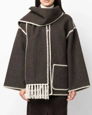 Totême wool blend scarf jacket in chocolate brown 