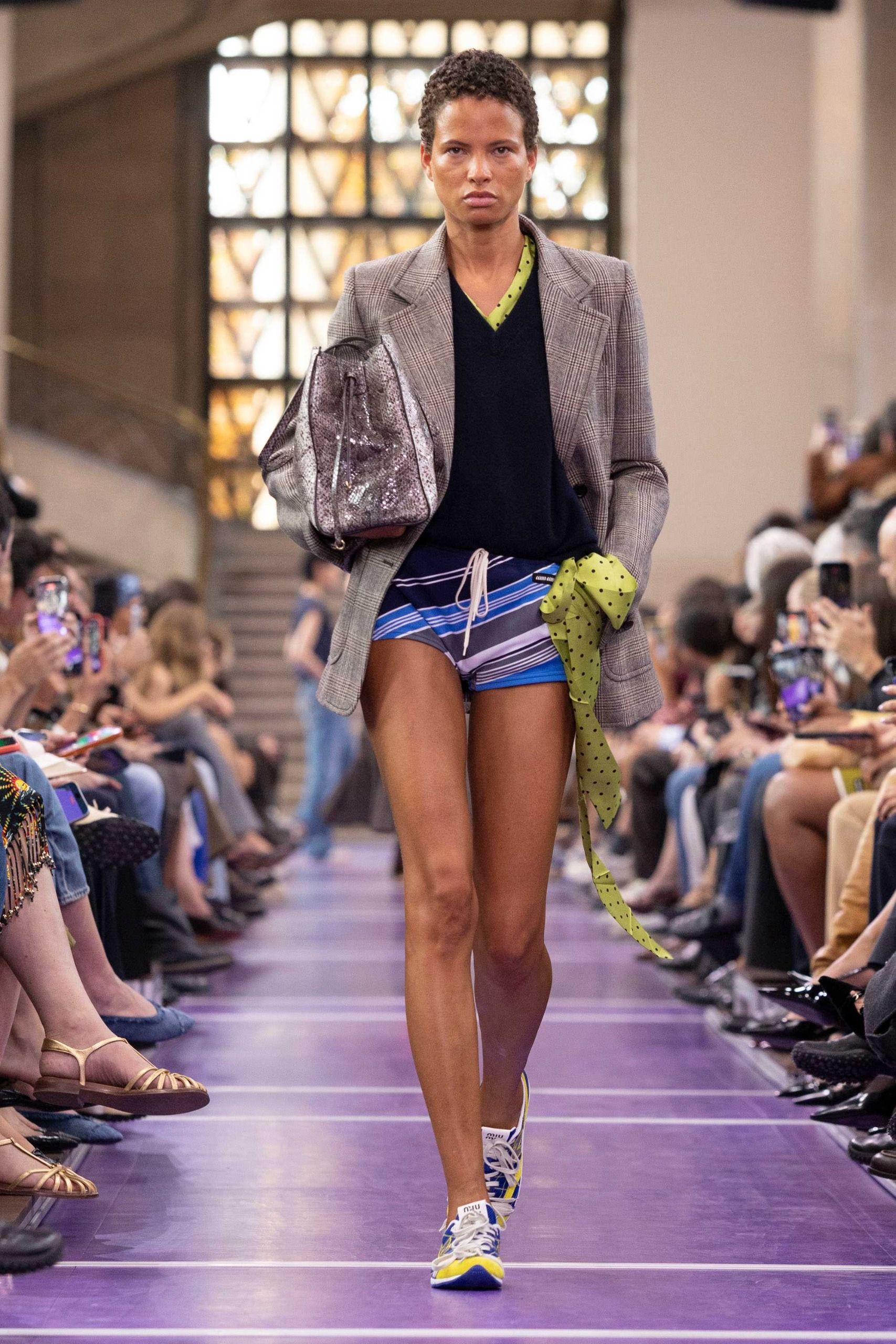 Miu Miu S/S 27 runway, track pants and shorts trend