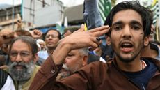 Demonstrators at an anti-India protest in Muzaffarabad, in the Pakistan-administered region of Kashmir