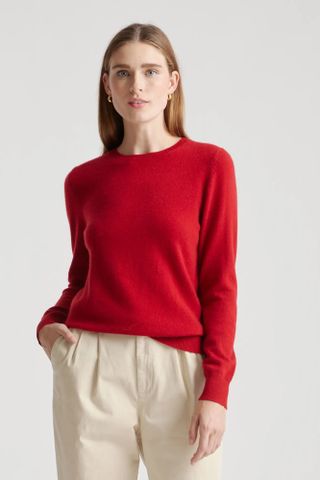 Quince red Mongolian Cashmere Crewneck Sweater