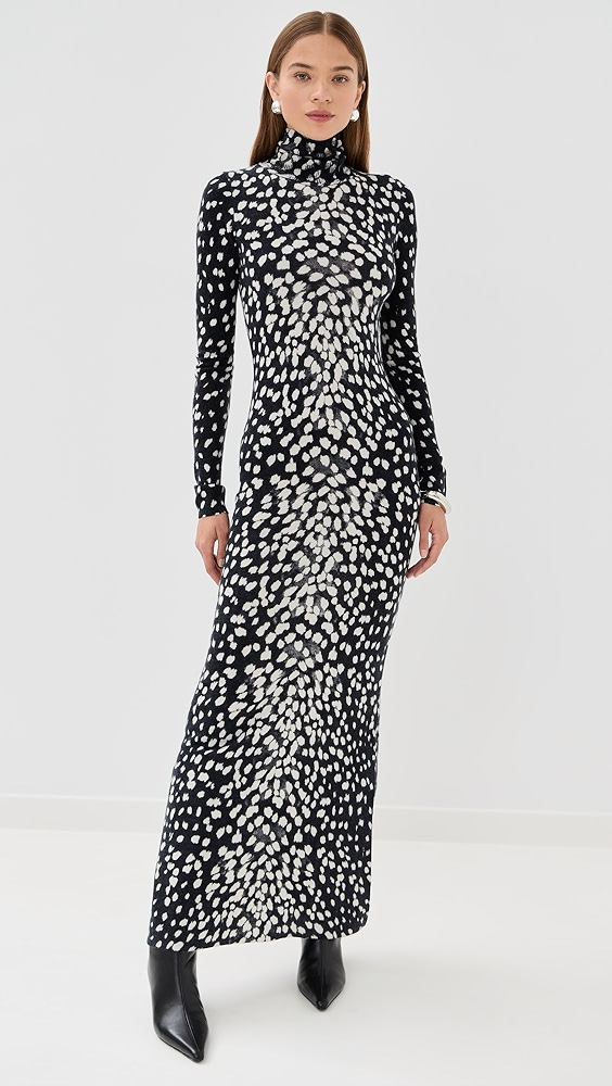Brandon Maxwell the Camille Hand Printed Cashmere Turtleneck Dress
