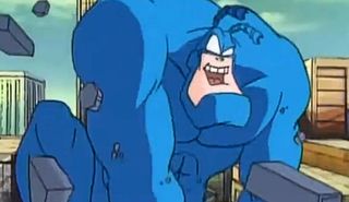 The Tick slamming into a building on The Tick