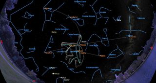 an illustration of the sky showing the big dipper and nearby stars
