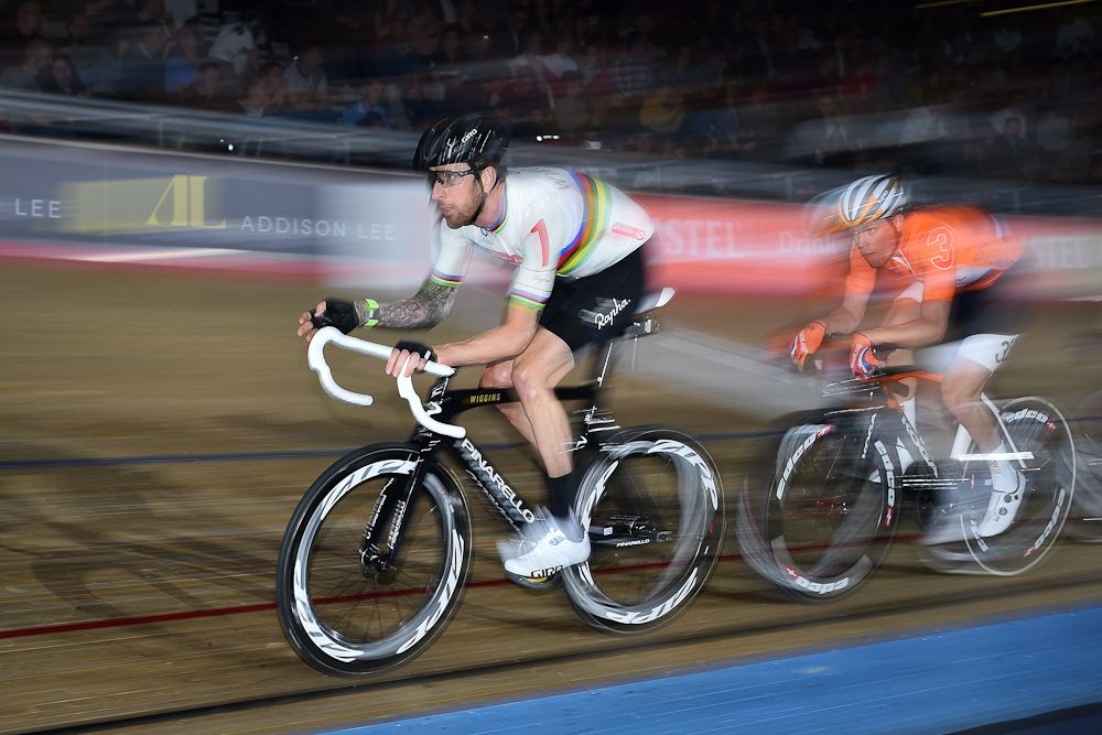 Bradley Wiggins competes in the Madison race on the first day of the London Six Day 2016