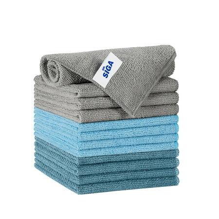 Mr.siga Microfiber Cleaning Cloth, All-Purpose Microfiber Towels, Streak Free Cleaning Rags, Pack of 12, Navy and Gray, 11.8 X 11.8 Inch
