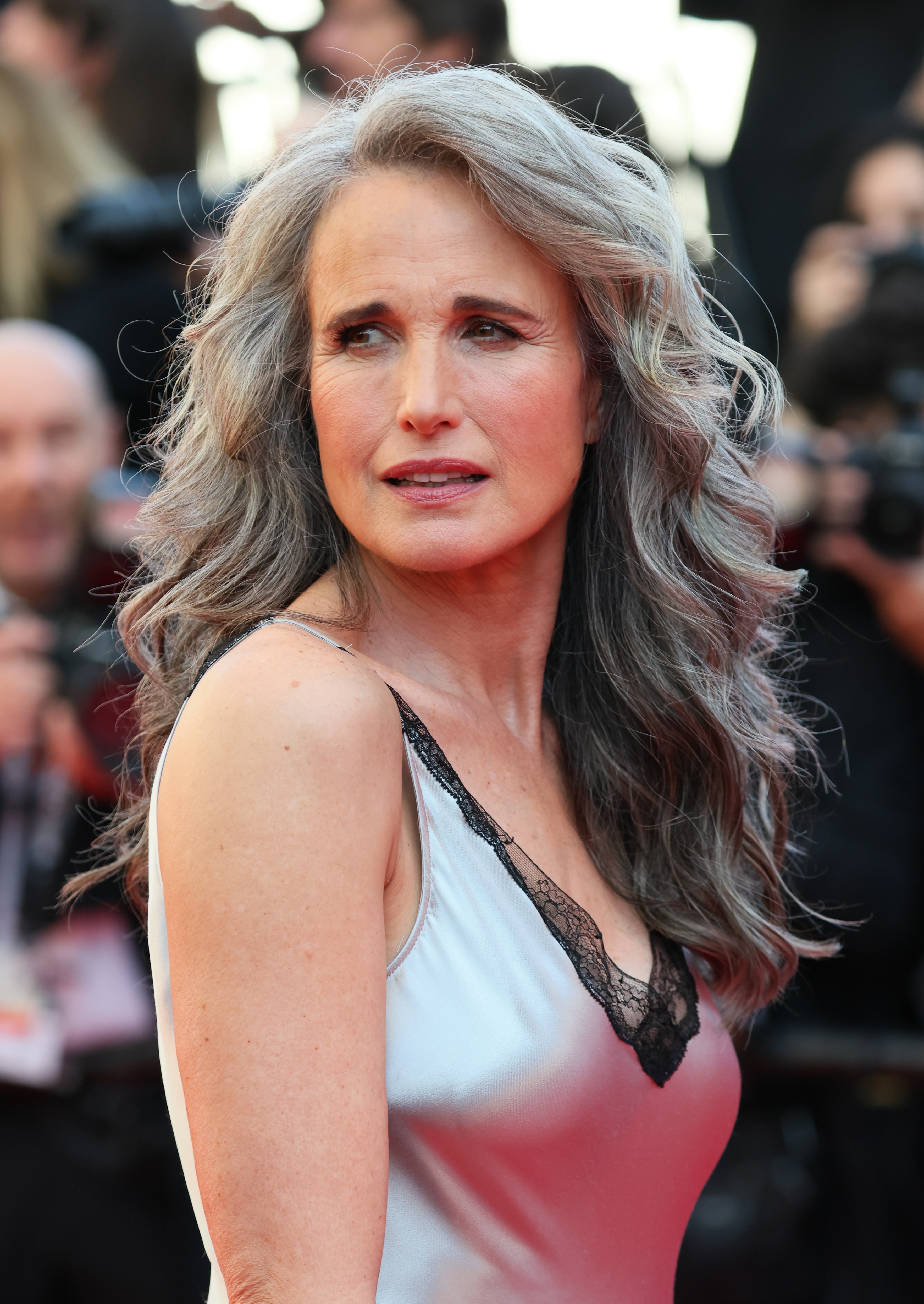 Andie MacDowell attends the "Dossier 137" (Case 137)" red carpet at the 78th annual Cannes Film Festival at Palais des Festivals on May 15, 2025 in Cannes, France.