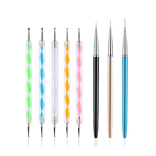Fulinjoy 5pcs Dotting Pens With 3 Pcs Nail Painting Brushes, Nail Art Design Tools
