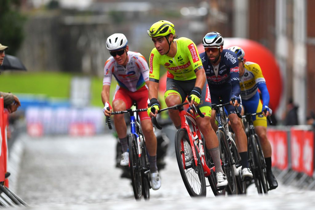 BINCHE BELGIUM OCTOBER 05 Ceriel Desal of Belgium and Team Bingoal WB competes during the 33rd Binche Chimay Binche Memorial Frank Vandenbroucke 2021 a 1986km race from Binche to Binche BincheChimayBinche on October 05 2021 in Binche Belgium Photo by Luc ClaessenGetty Images
