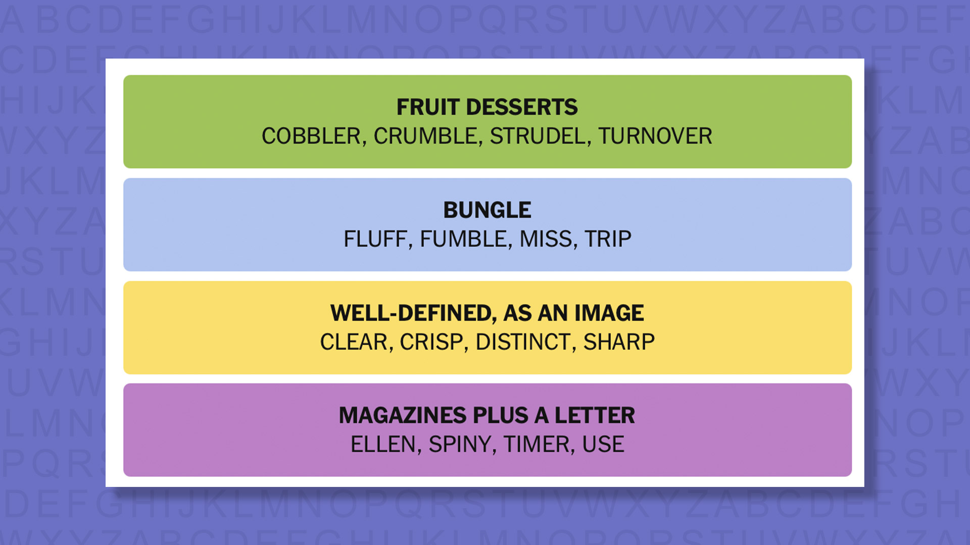 NYT Connections answers for game 956 on a purple background