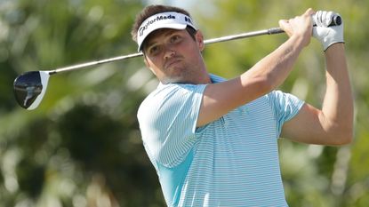 Jeff Overton hits his tee shot on the 14th hole during the second round of the 2017 Bahamas Great Abaco Classic