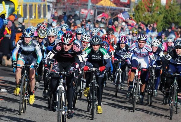 Katie Compton (Planet Bike) gets the holeshot as expected.