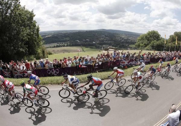 The London 2012 Olympics peloton tackles Box Hill.