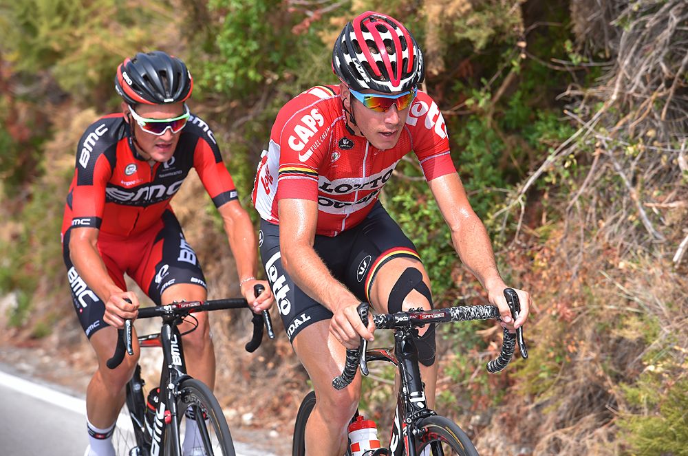 Jelle Wallays and Silvan Diller in the attack