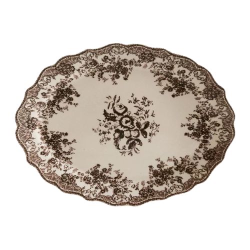Brown Floral Earthenware Serving Dish