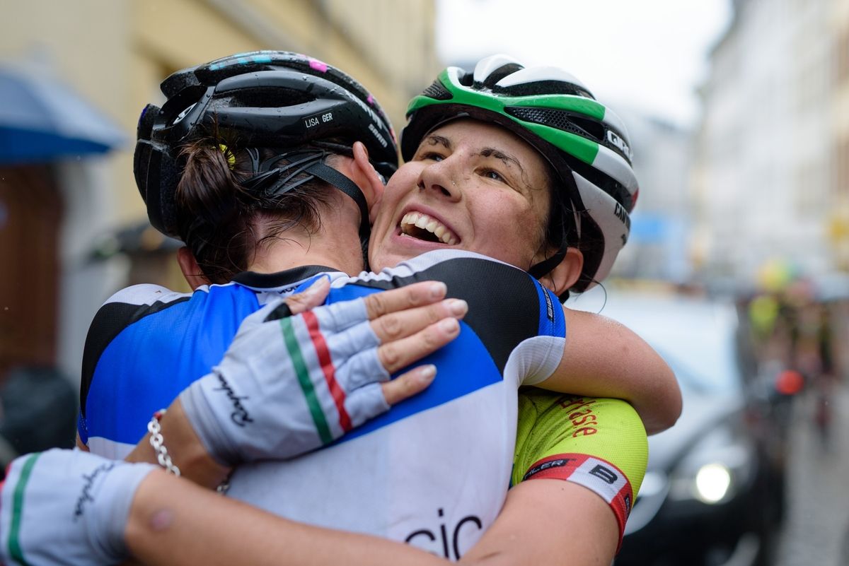 Elena Cecchini celebrates her overall win