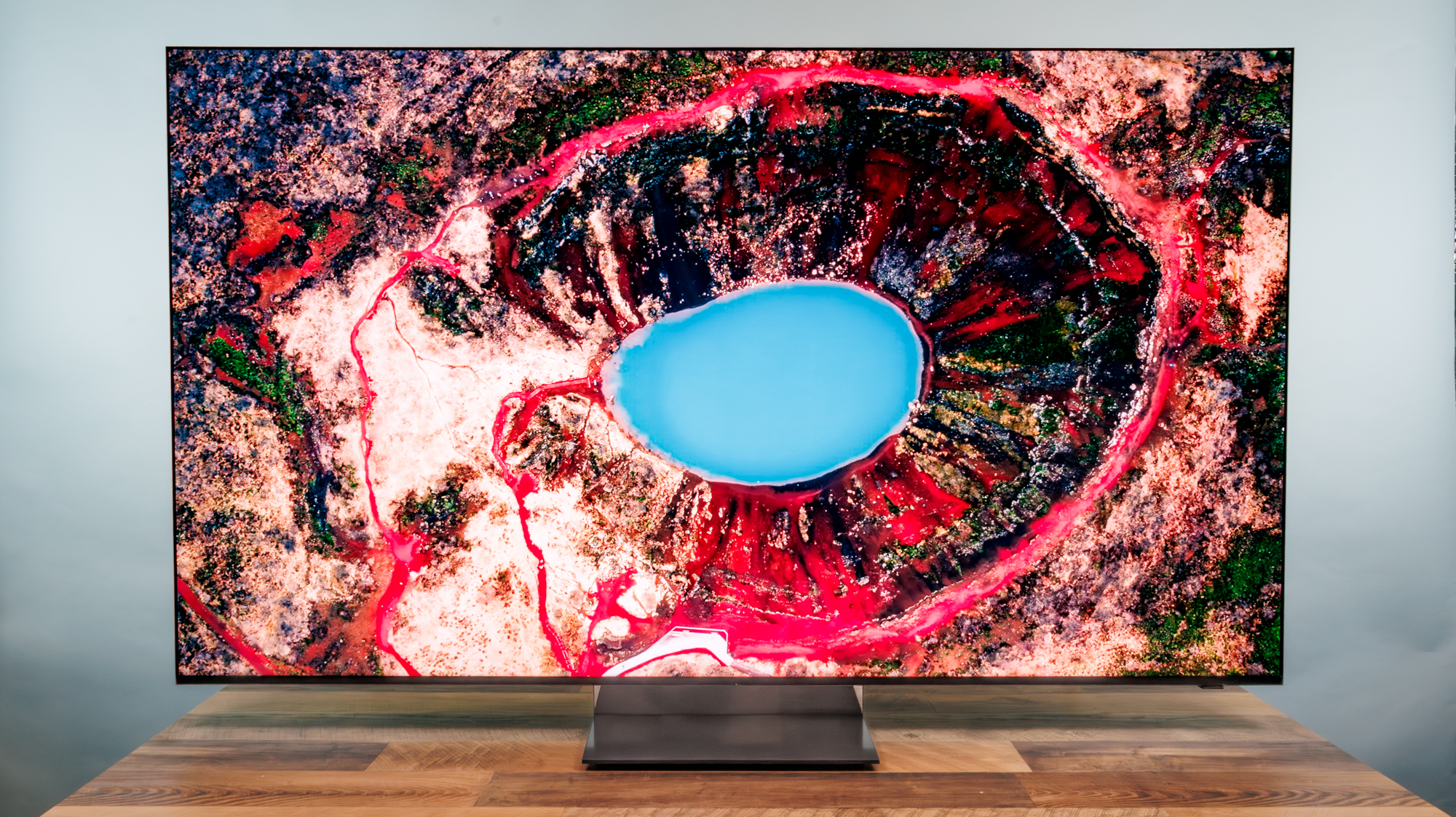 A Samsung R95H Micro RGB TV on a desk