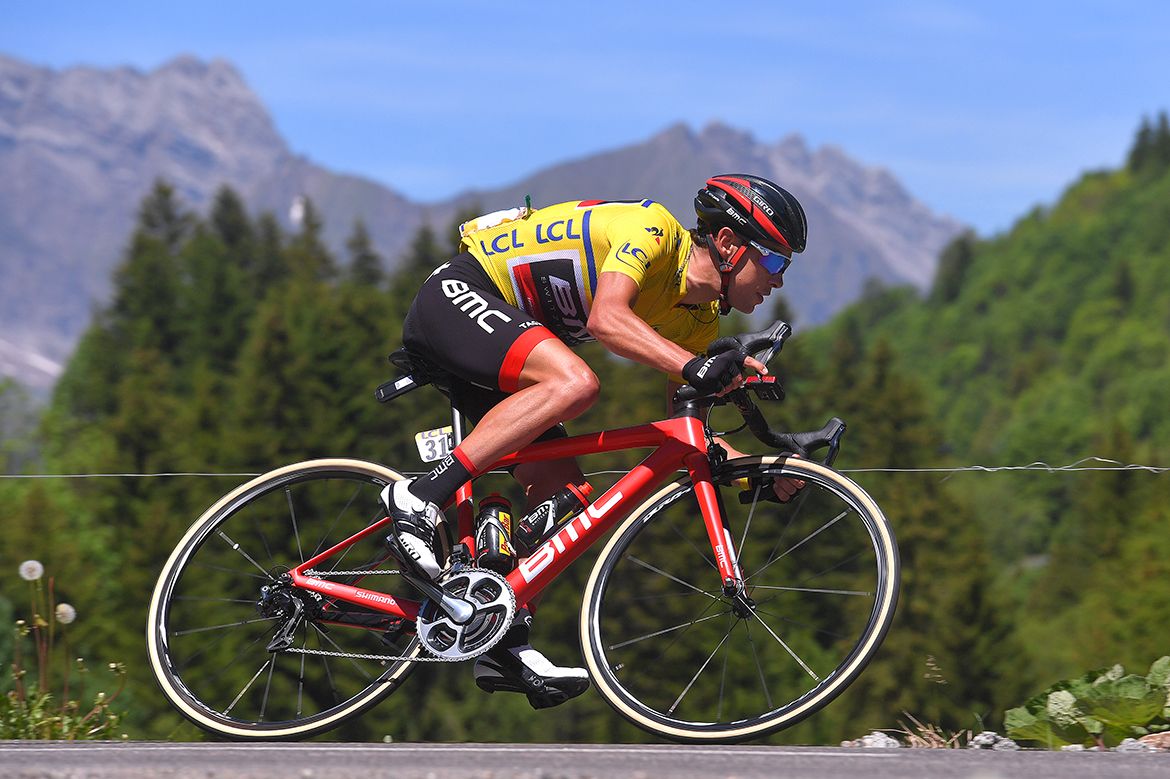 Richie Porte gets low rounding a corner at the Crit&eacute;rium du Dauphin&eacute;