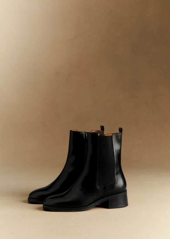 Agn&amp;egrave;s Ankle Low Boots - Glossy Black - Bovine Leather - S&amp;eacute;zane