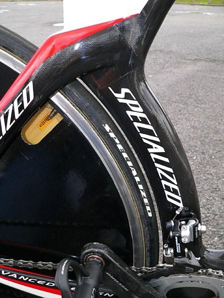 The rear wheel is closely profiled
