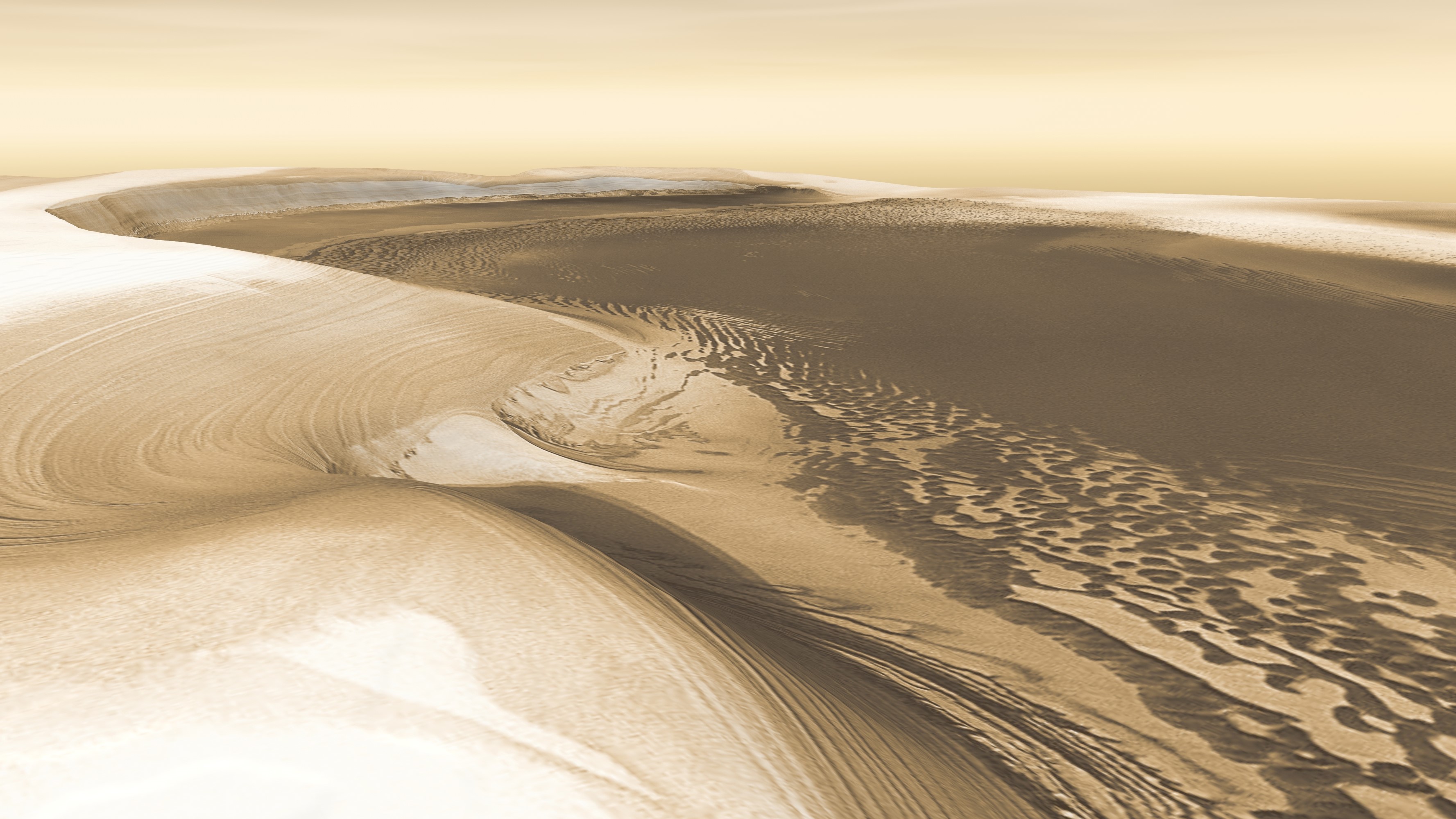 Simulated 3D perspective view of Mars polar cap.