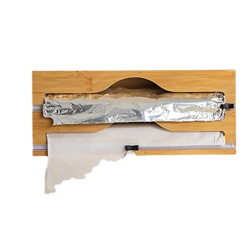 diy, Bamboo Kitchen Wrap Dispenser with Foil and Cling Film Cutter